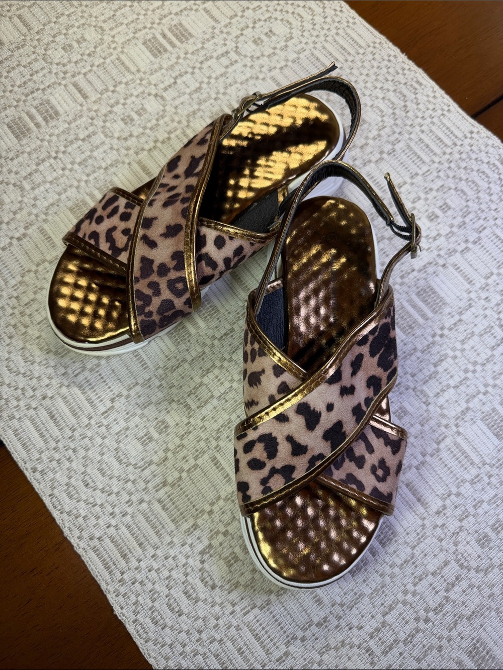 Leopard Print Metallic Strap Women’s Sandals